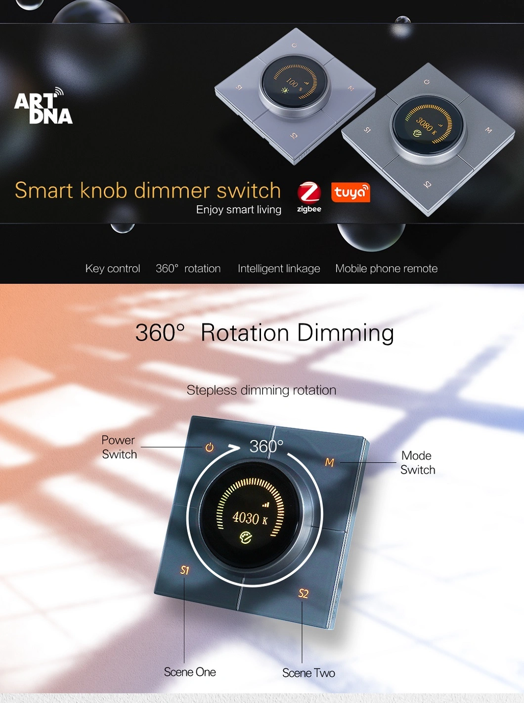 Artdna Zigbee Smart Dimmer Touch Knob Switch